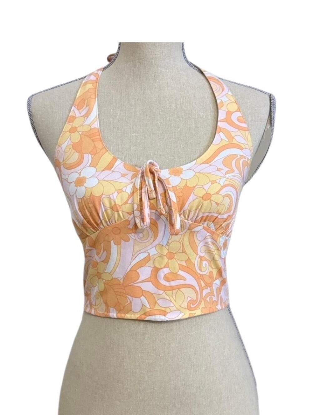 NEW HOLLISTER RETRO 70S ORANGE FLORAL HALTER TOP